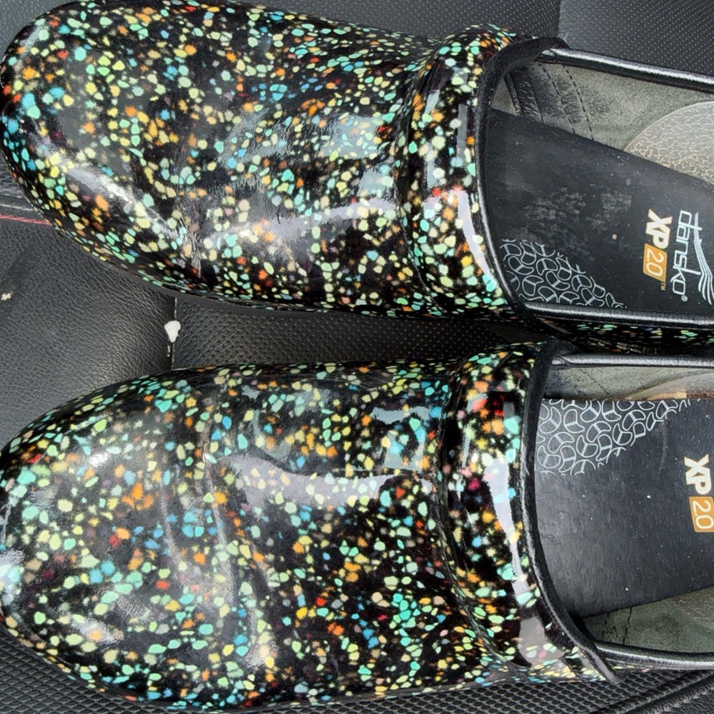 Dansko Women's LT PRO slip-on clogs black confetti pattern size 42